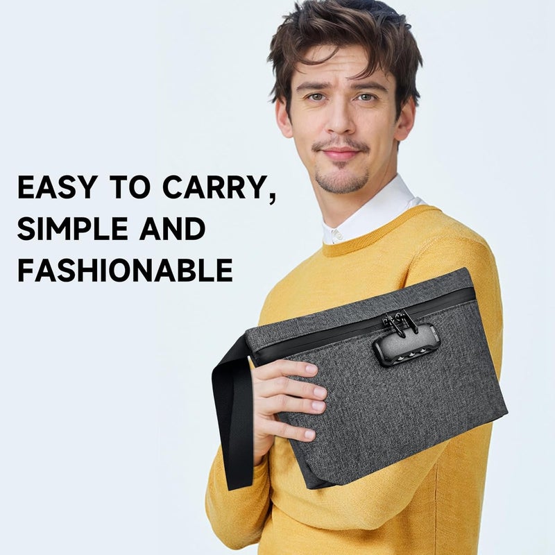 BOJLY Smell Proof Bag with Combination Lock 12.5 inch x 7.5 inch Waterproof Zipper Organizer for Travel Tote Bag Grey - Image 5